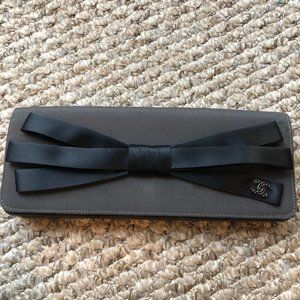 Authentic CHANEL Midnight Black Satin Bow Evening Clutch Bag